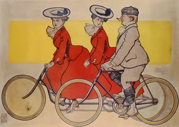 Homme à bicyclette et femmes en tandem, 1905
